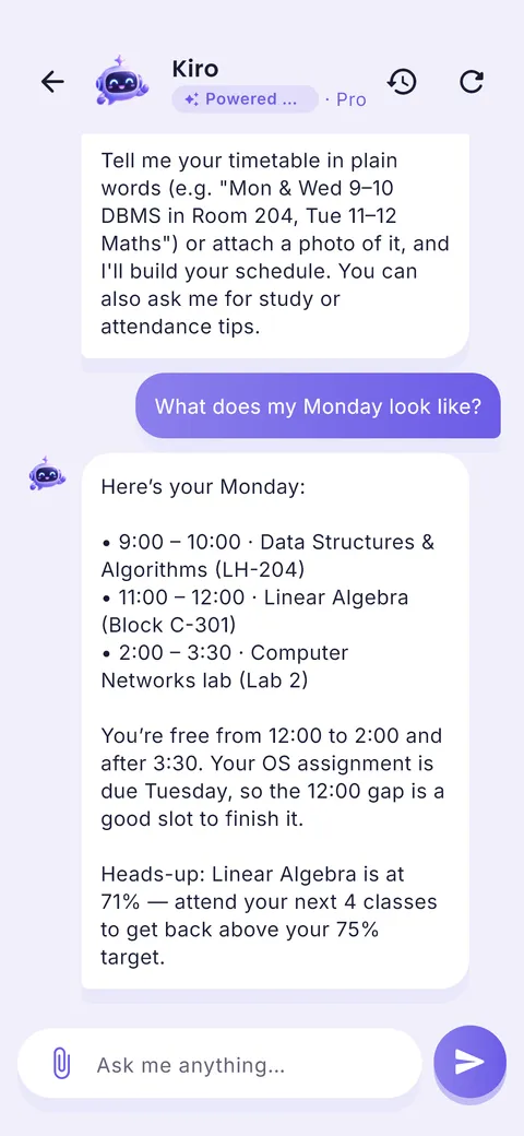 ClassTrack AI assistant chat